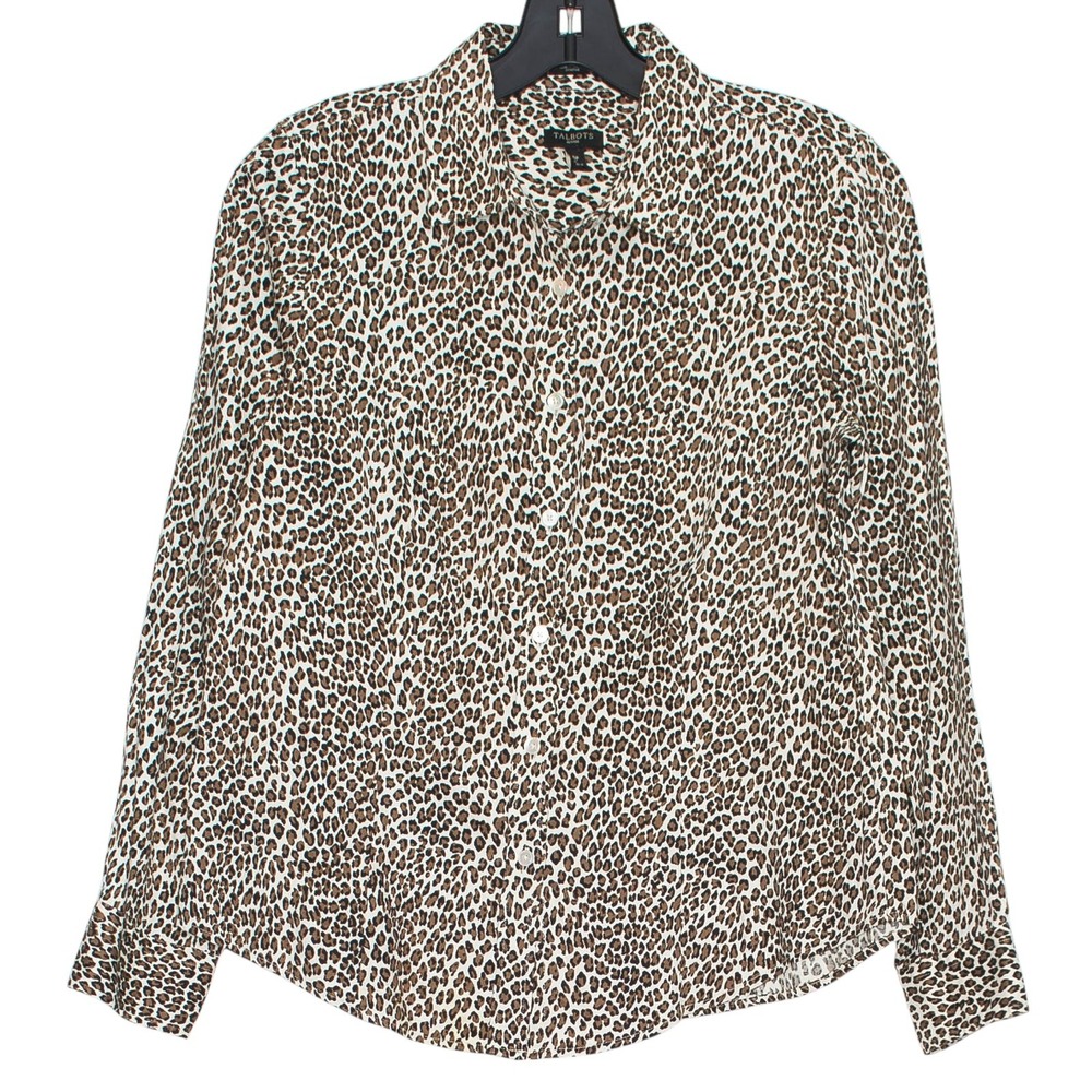 Talbots‎ Top Leopard Boho Retro Wild West 90s Animal Western Button Up Brown 8P